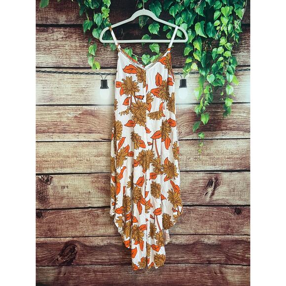 Ivy Street Wide Leg Sunflower Jumpsuit Medium Fall Leaves Boho Flowy Orange Crop - Picture 6 of 6
